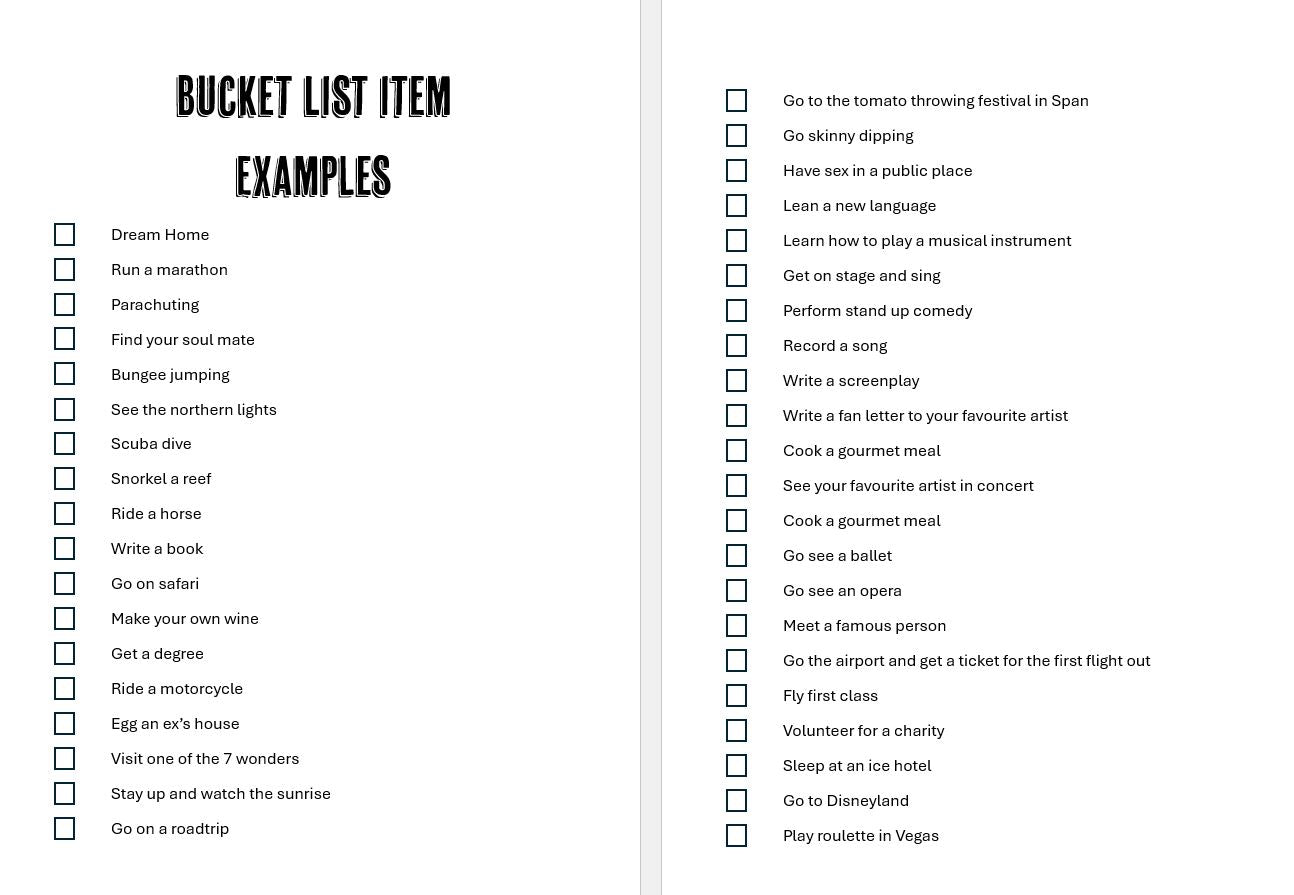 Mein Bucket List-Tagebuch