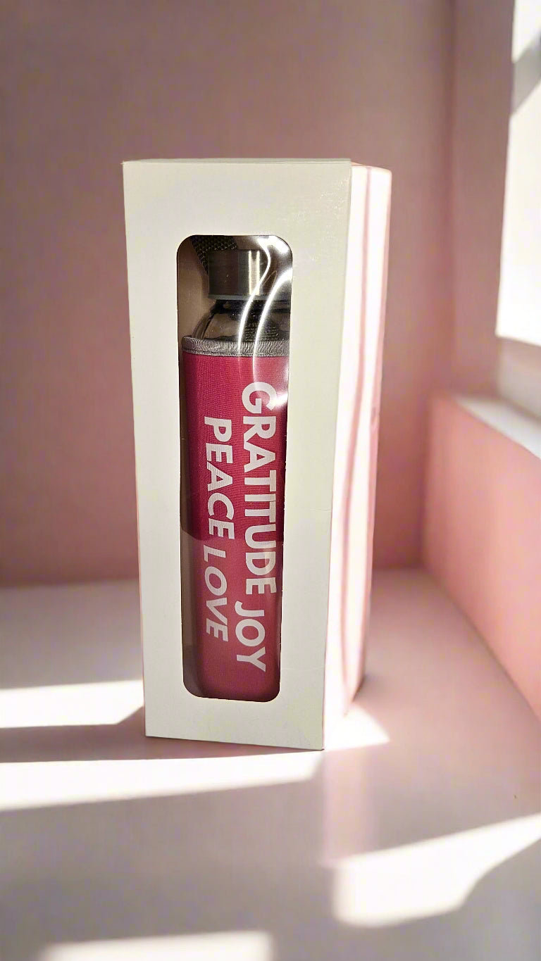 Glass Drink Bottle - Gratitude Joy Peace Love